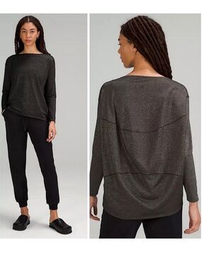 Lululemon Athletica Back in Action Long Sleeve Black Sparkle Shimmer, size 8